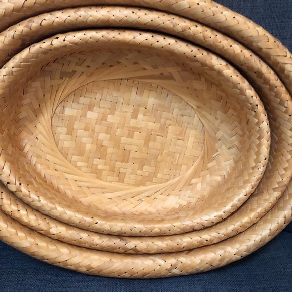 BAMBU Double Wall oval Nesting BASKETS - Set of 3 Large 16 x 12 x 3.5” FARMHOUSE - Picture 7 of 16